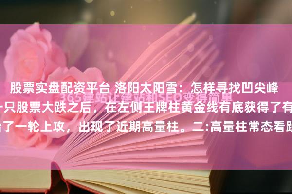 股票实盘配资平台 洛阳太阳雪：怎样寻找凹尖峰 凹尖峰实战指南之一一:一只股票大跌之后，在左侧王牌柱黄金线有底获得了有底支撑，开始了一轮上攻，出现了近期高量柱。二:高量柱常态看跌底层逻辑是:高量柱是交易火热的表示...